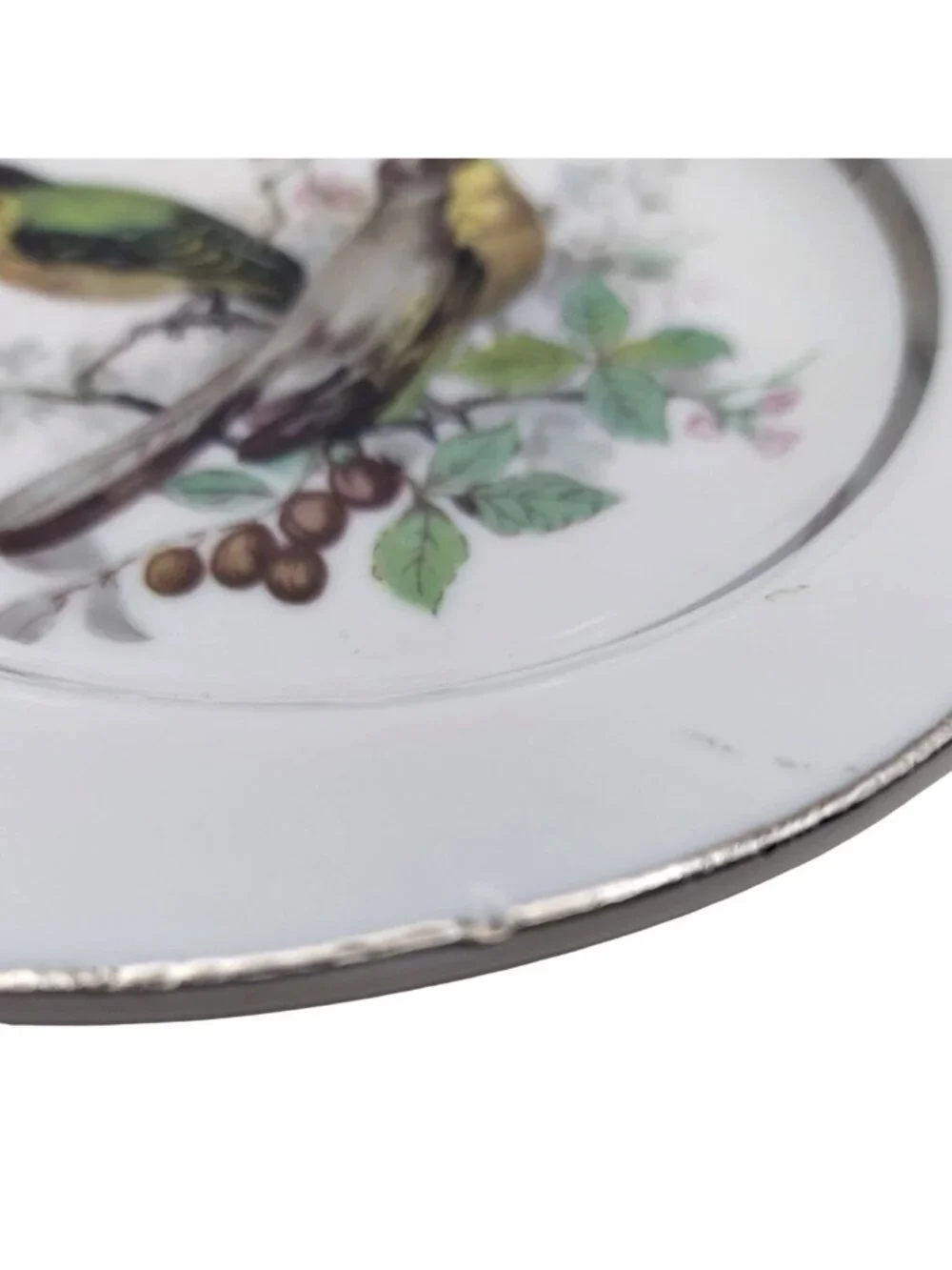 Norleans Porcelain Ashtray With Bird Motif & Silver Trim Japan Vintage MCM
